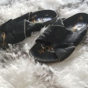 Sam Edelman Adora cross strap faux fur sandal sz 6